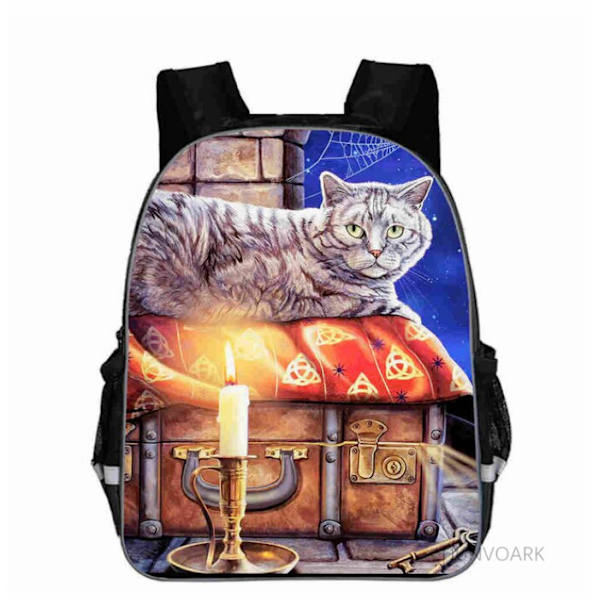 Uusi Musta Kissa Reppu Eläin Gothic Moon Phase Casual koululaukut Taaperot Pojat Tytöt Teini multi 13 inch