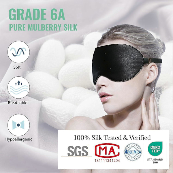 Sovmask, 2-pack 100% Äkta Naturlig Ren Siden Ögonmask med Justerbart Band för Sömn, BeeVines Ögonmask