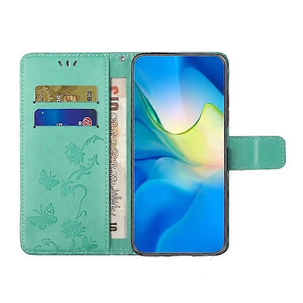 Kompatibelt för Samsung Galaxy A24 Präglat Fjärilsblomma Mobilskal PU Läder Plånboksställ Telefonskydd med Rem Indigo