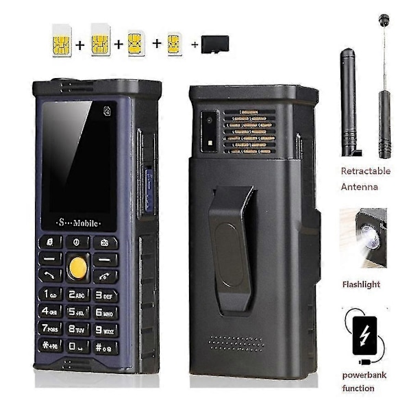 Robust udendørs mobiltelefon med stor batterikapacitet, lang standbytid, antenne, godt signal, fire SIM-kort, 3D-bokshøjttaler, E-bog - Mørkeblå, 2024 Tian