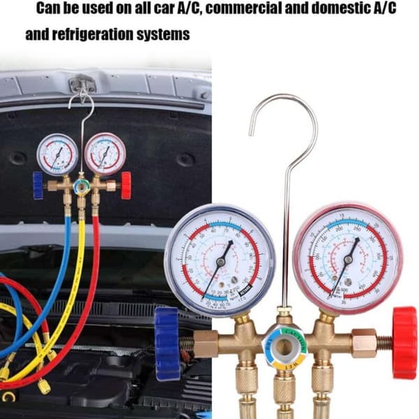 Kølemiddel Manifold Gauge Sæt AC Værktøj med Slange og Krog