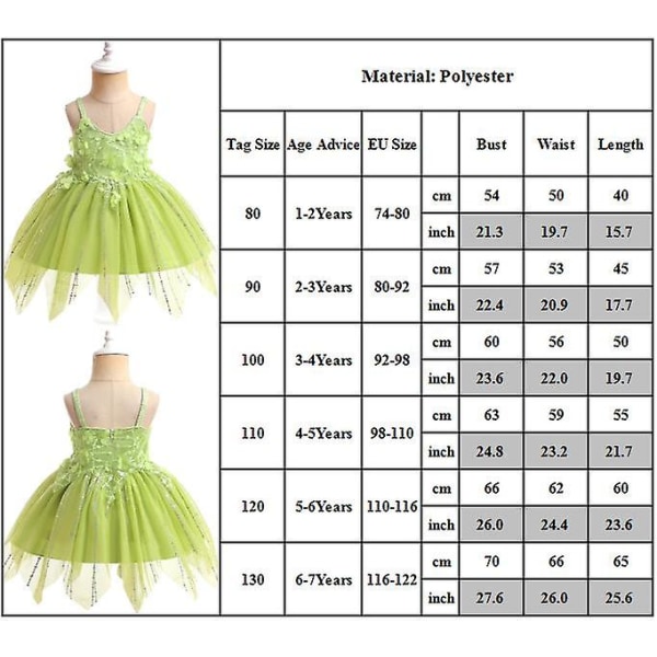 Princess Fairy Tylle Tinkerbell Cosplay Kostym Finklänning Festklänning 2-3 Years