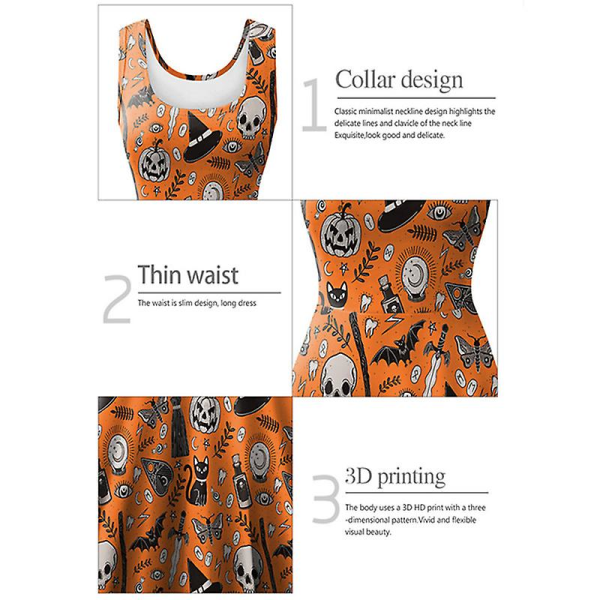 Naisten Halloween-mekko, hihat, printed vintage tyylinen A-linjainen  juhlamekko L 07c6 | L | Fyndiq