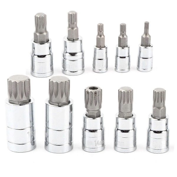 10 stk. 12-kantet Triple Square Splined Bit Top Sæt M4-M18 1/4\" 3/8\" 1/2\" Drev Reparationsværktøjssæt