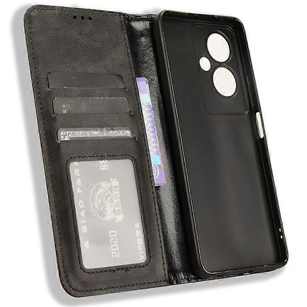 Kompatibelt Skal för Oppo A79 5G / A2 5G Retro PU Läder Magnetisk Självstängande Plånboksfodral Black