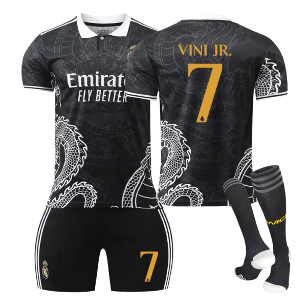 23-24 Real Madrid fotboll uniform drak mönster version barn och vuxna set sportlag uniform NO.7 VINI JR. 16