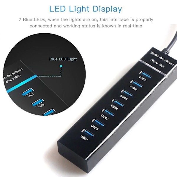 Usb 3.0 Hub Usb Hub 3.0 Moni Usb-jakaja Hub 7 Porttia Useiden Laajennus Usb Hub