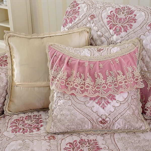 Pakke med 2 Klassiske Blomstrete Jacquard Pynteputetrekk Elegante Blondekanter Putetrekk til Sofa Seng (rosa, 18\"x18\")