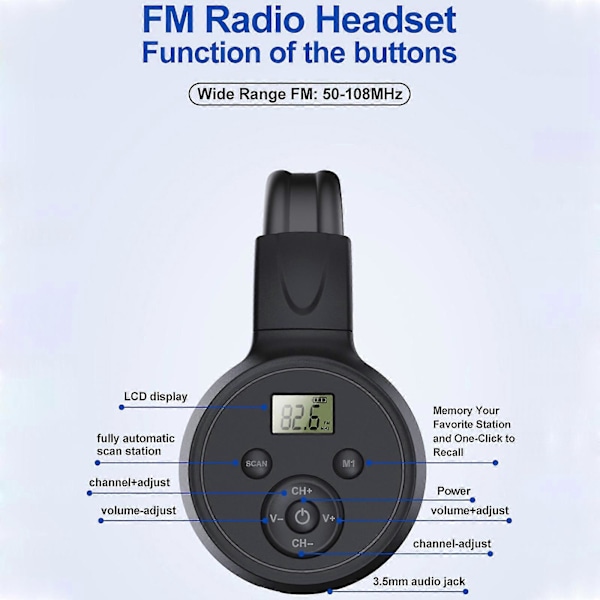 FM Radio Hodetelefon Best Mottak Sammenleggbar FM Headset Radio FM 50-108mhz