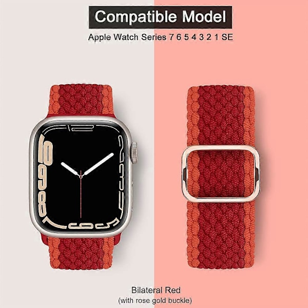 Ranneke sopii Apple Watch -kelloihin 41 mm, 40 mm ja 38 mm, säädettävä joustava nylonista punottu urheiluranneke iWatch -sarjoille 7, 6, 5, 4, 3, 2, 1 ja SE, korvaava