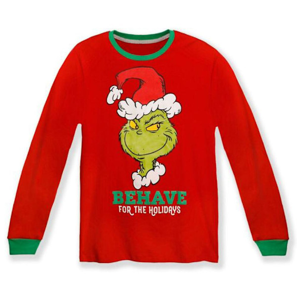 Jul familj matchande pyjamas Grinch print topp randiga byxor pyjamas set Men L