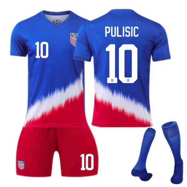 24-25 USA bortaställ nr 10 Pulisic barn- och vuxenoverall fotbollströja NO.10 With Socks 26