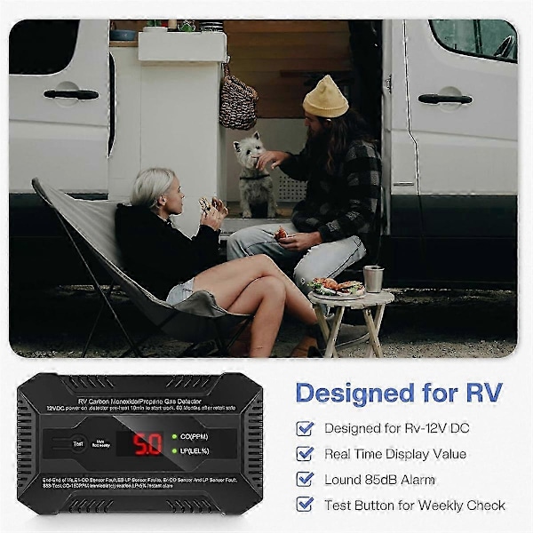 RV Kulilte- og Propangasdetektor, Dobbelt LP/CO Gasalarm med Separate LCD Indikatorlys Edition d