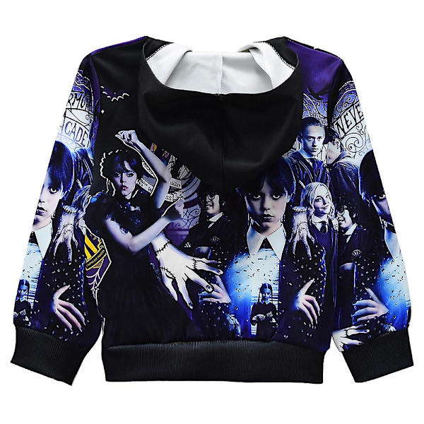 Keskiviikko Addams Printed hupullinen pitkähihainen takki Vetoketjullinen casual takki Black 5-6 Years