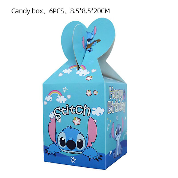 Lilo & Stitch Tema Födelsedagsfest Dekoration Barnleksak Present Latex Aluminiumfolieballong Engångsservis Evenemangstillbehör Candy Box - 6pcs