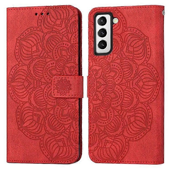 Kompatibelt för Samsung Galaxy S23 Mandala Blomma Präglat PU Läder Ställ Fodral Magnetlås Telefonplånboksskydd Red