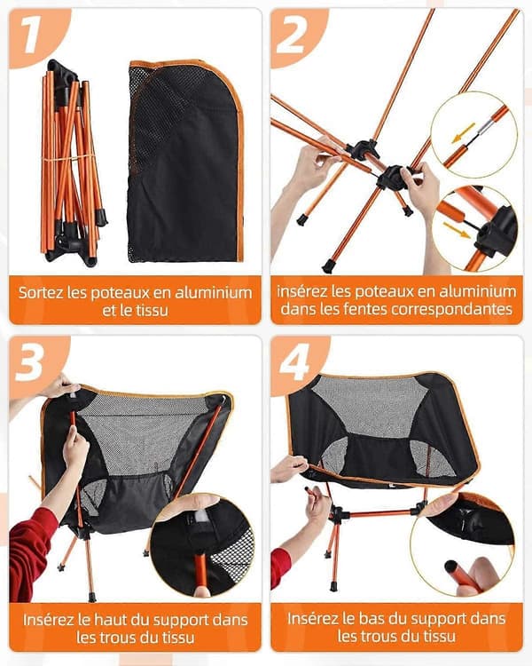 Bærbar foldbar campingstol, mulepose og sidetasker, ultralet foldbar campingstol, bærbar foldbar campingstol, (orange)