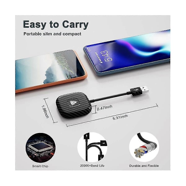 Kablet til trådløs Android Auto Dongle, Trådløs Android Auto Adapter, Plug Play 5G BT USB Bil AI Boks