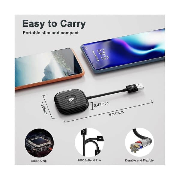 Kablet til trådløs Android Auto-dongle, trådløs Android Auto-adapter, Plug Play 5G BT USB Car AI-boks