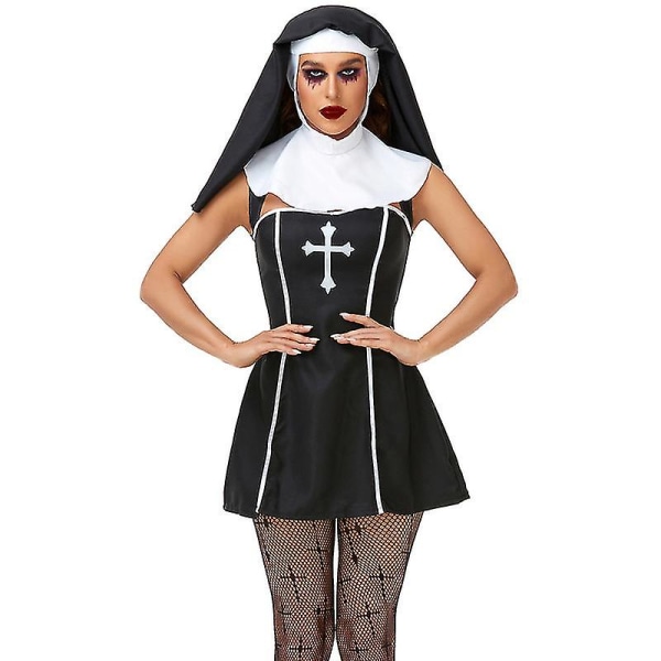 Halloween Klänningar Karneval Halloween Dam Medeltiden Nunna Vana Dräkt Kloster Religiös Syndig Syster Smal Tutu Cosplay Fancy Festklänning High Quali White L-Nun