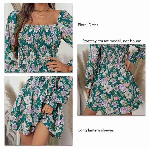 Blommig Rynkad Off Shoulder Klänning Trendig Elastisk Stretchig Elegant Klänning för Kvinnor