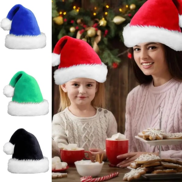 Joulupukin hattu Pehmo Pörröiset värilliset jouluhatut Lämpimät Mukavat jouluhatut Juhlatarvikkeita lapsille Aikuiset Blue S