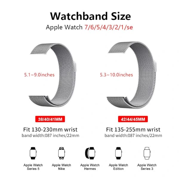 Stilfuld Milanese Loop Metal Magnetisk Urrem til Apple Watch — Apple Rustfri Stålrem, 38/40/.