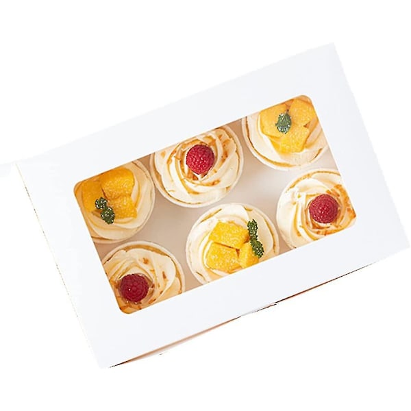 15 st Presentförpackningar för muffins, 6 hål, vit muffinslåda med fönster och