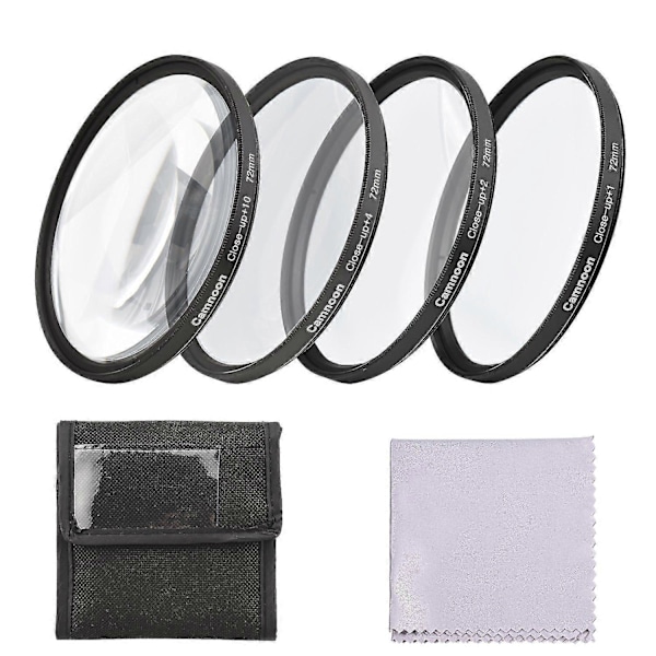 72mm Makro Filter Sæt 4stk (+1,+2,+4,+10) Makro Filtre Makroobjektiv Filter Sæt med Filt