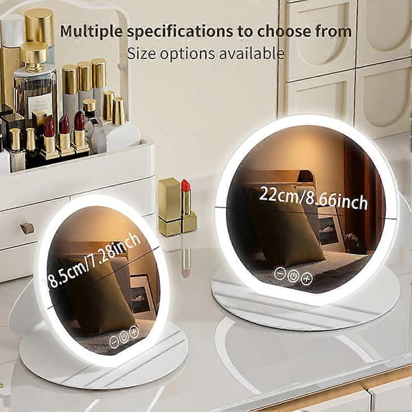 Dæmpbart Touch Screen Makeup Spejl Kompakt Foldbart Toiletbordsspejl med Lys Makeup Tilbehør Pink Medium
