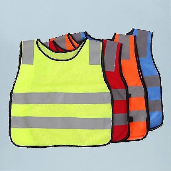4 st Säkerhetsvästar för Barn Hög Synlighet Bärbar Reflexväst för Utomhusaktiviteter Löpning Ridning (orange, Fluorescerande Gul, Blå, R