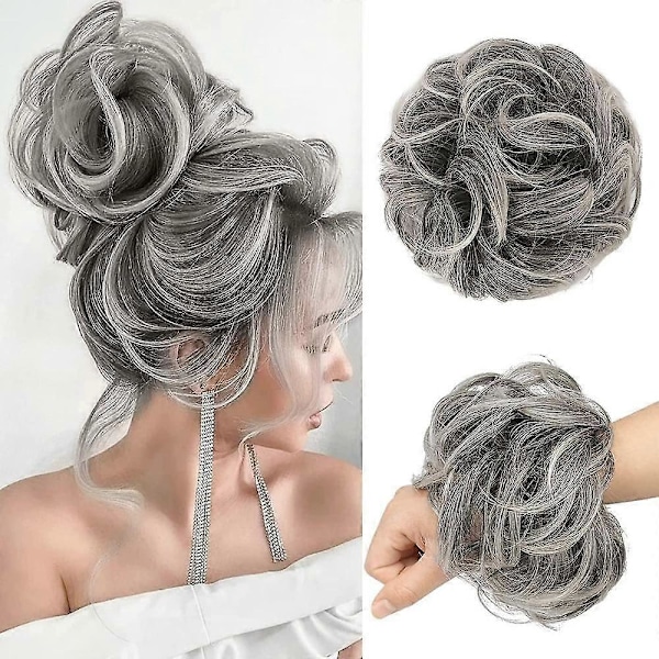 Messy Bun Hårstykke Stor Grå Hårknute Scrunchies Extensions Syntetisk Salt Og Pepper Enkel Knute Tousled Oppsatt Grå Hårdeler For Kvinner Jenter MJM