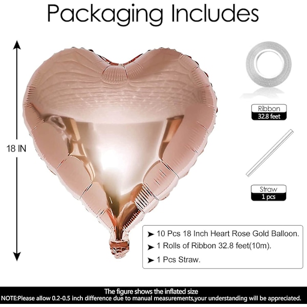 10 stk. Roségullfolie Hjerteformede Ballonger 18 Tommer Hjerte Mylar Ballonger Til Babyshower Bryllup Valentinsdag Dekorasjoner Kjærlighetsballonger Festdekorasjoner