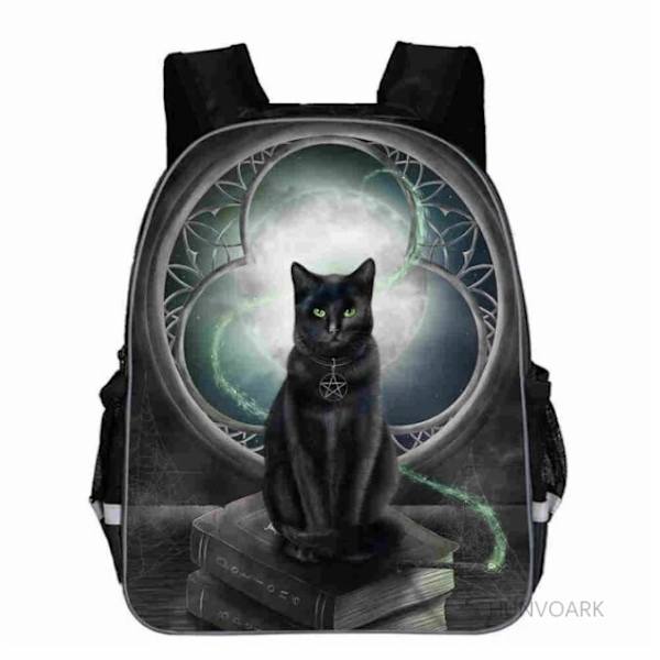 Uusi Musta Kissa Reppu Eläin Gothic Moon Phase Casual koululaukut Taaperot Pojat Tytöt Teini multi 13 inch