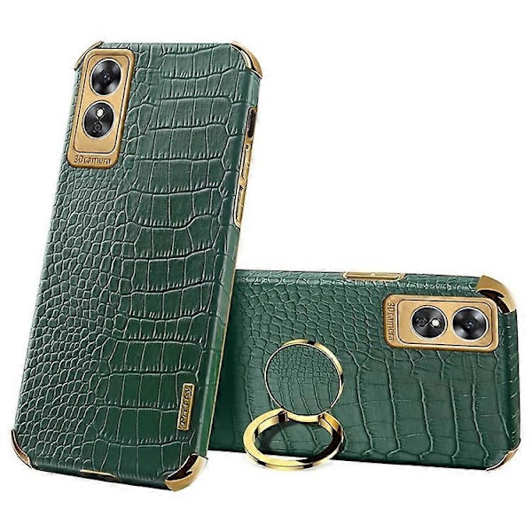 Yhteensopiva Oppo A17 4G Sormusjalusta Puhelinkotelo Tarkka Aukko Nahkapäällysteinen TPU Galvanoidulla Suojakuori Green