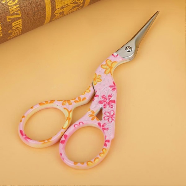 Mini Fargerik Karbonstål Broderi Saks med Traneform (roseblomst)