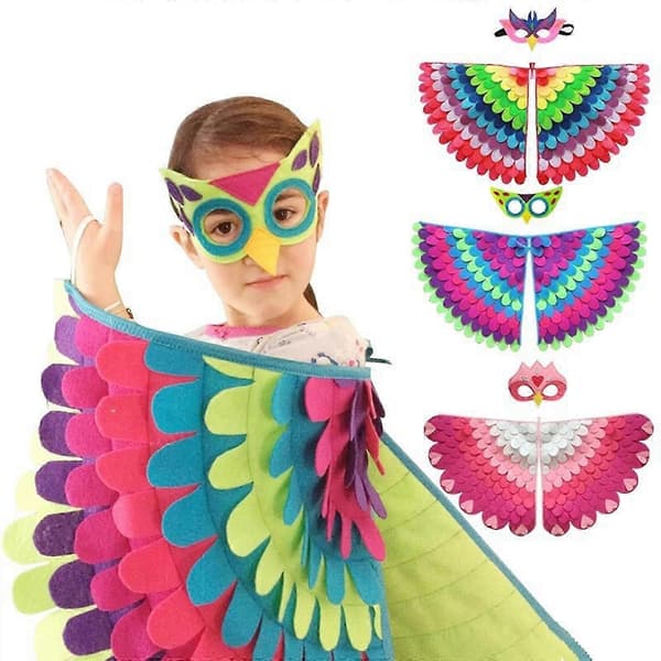 Fågelcape med vingar, uggla/påfågel, maskeradkostym för barn Style16