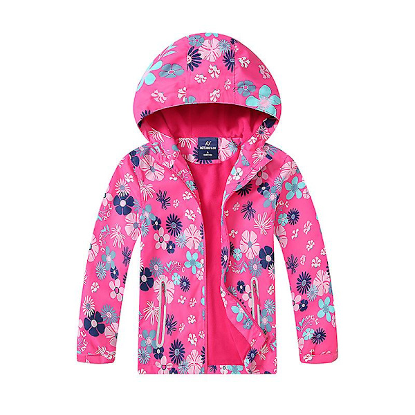 Barn Flickor Windbreaker Huvjacka Fleecefodrad Hel Zip Coat Ytterkläder color 5 120-M