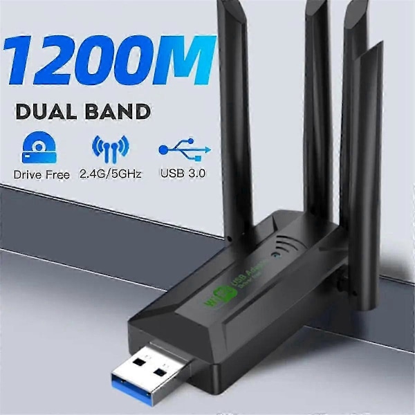 1200 Mbps Dobbelt bånd USB3.0 Wifi Adapter 2.4GHz 5GHz WiFi Adapter med 4 Antenner PC Mini Datamaskin Nett