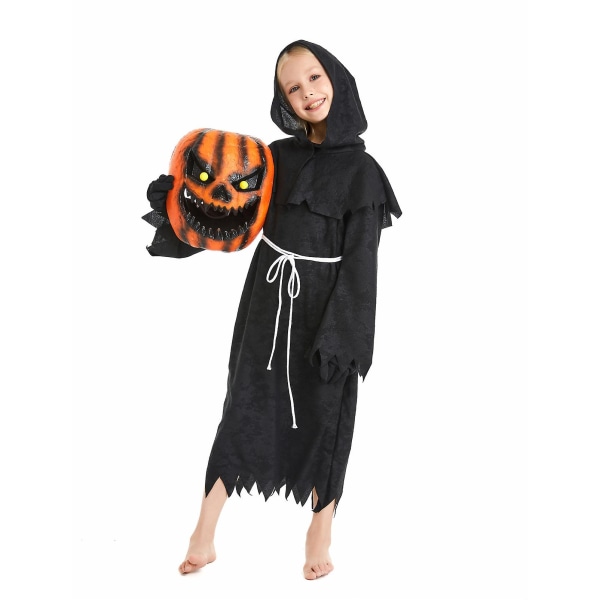 Boy Pumpkin Grim Reaper Halloween kostym Barn Skrämmande Fågelskrämma Pumpkin Bobble Head Dräkt Auburn 4-6 Years Old