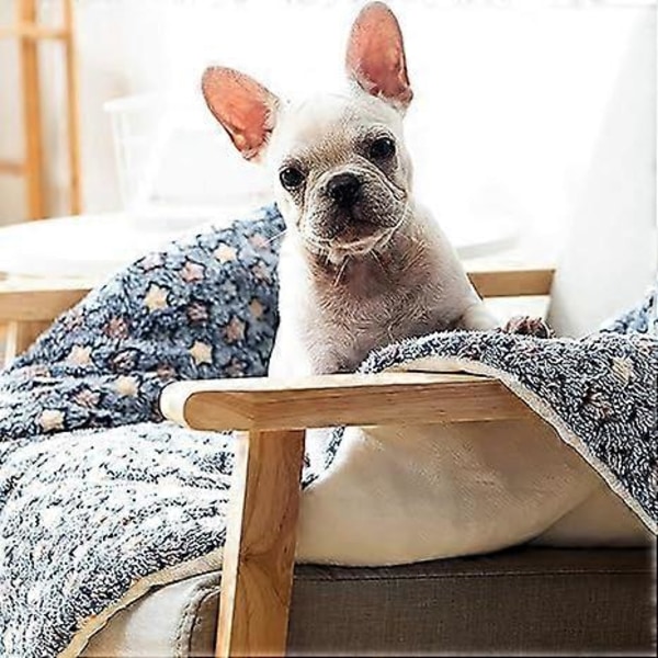 Kæledyrs Tæppe Premium Fluffy Flannel Pude Blød og Varm Måtte til Hunde Katte Medium Størrelse Dyr Blå Stjerner
