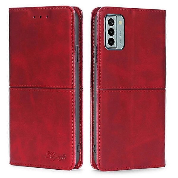 Kompatibelt för Nokia G22 Anti-fingeravtryck Telefonskal Nötskinn Textur PU Läderfodral Ställ Kortplats Skydd Red