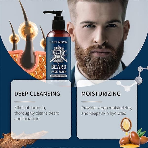 Sandelskrægshampoo til mænd - fugtgivende og reparerende for bløde, krusfri skæg 2pcs