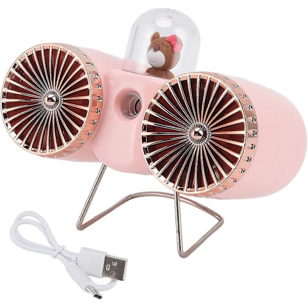 USB Bordventilator Stærk Vind Bordventilator Natlampe 3 Hastigheder Dobbelt Blad Design Til Soveværelser (pink)