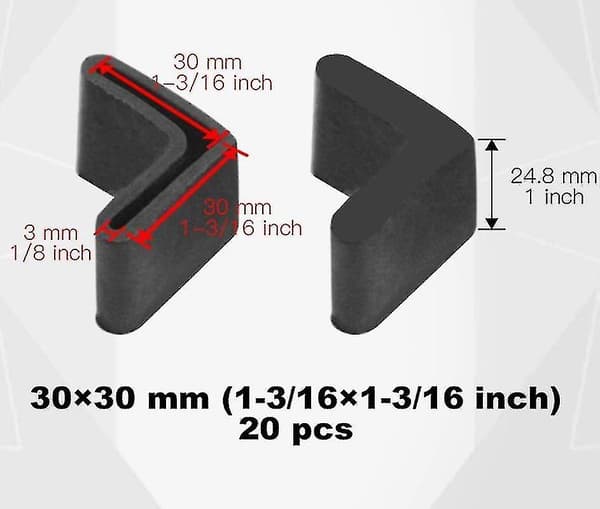 20 stk. 30 mm X 30 mm L-formede sorte gummi jernhætter møbelfødder beskyttelses covers