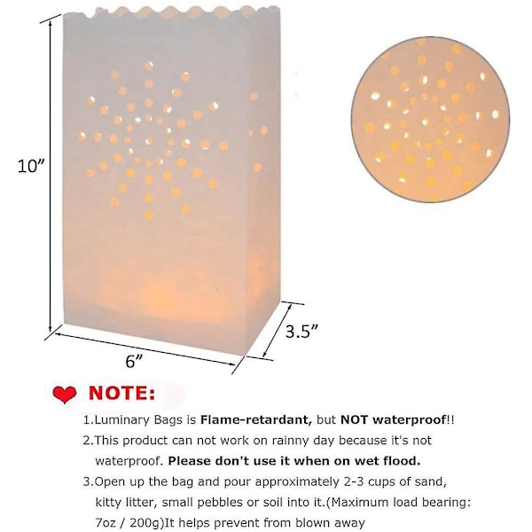 50 stk. Hvite Luminary-poser, Resistent Lysposer, Design Luminarier For Bryllup, Fest, Jul