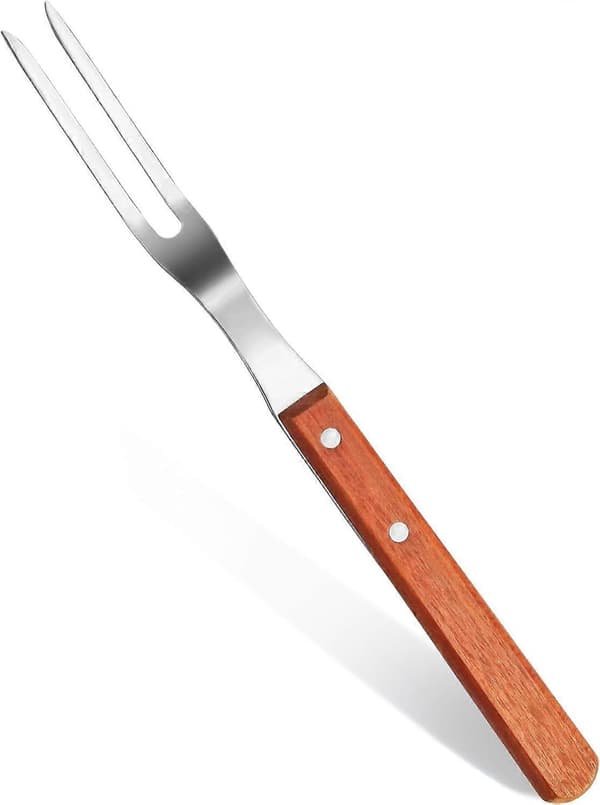 Grillgaffel, Rustfritt stål/Tre, Sølv/Brun