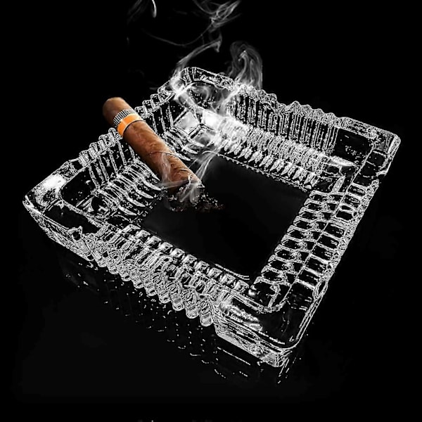 Askfat, Stort Glas Askfat För Cigarr, Klara Kristall Askfat Utomhus Glas Fyrkantiga Askfat (18x18cm)