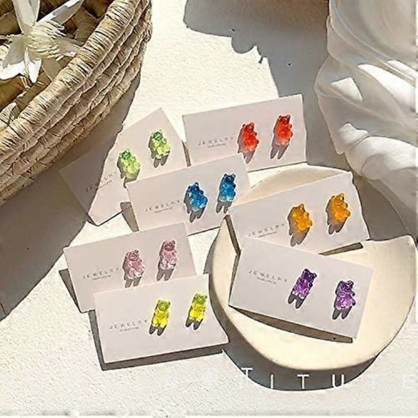 Heyone 8 Par Sett Fargerike Resin Candy Gummy Bear Dingle Øredobber Gave til Kvinner Jenter