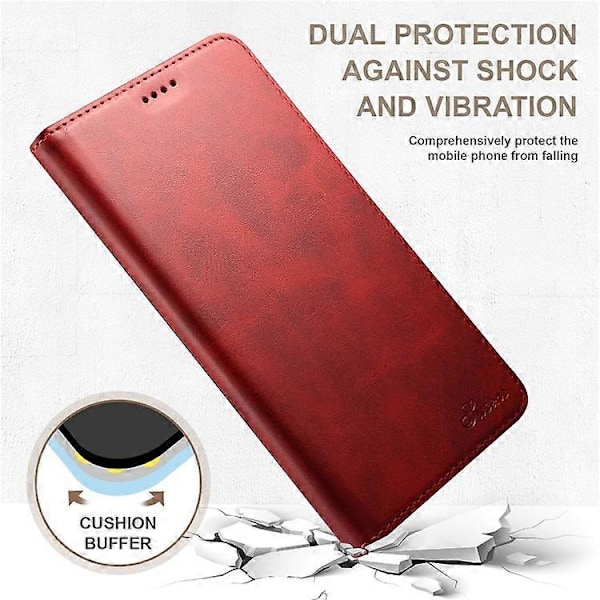 SUTENI Kompatibel til iPhone 15 Pro Max Simpel Læder Etui Wallet Telefon Cover Red